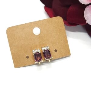 Vintage Purple Amethyst Crystal Gold Tone Clip on Earrings